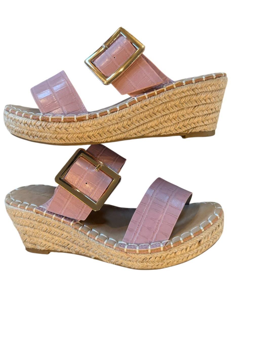 Vintage Havana Pink Croc-Embossed Espadrille Wedge Platform Sandals Size 8 NIB